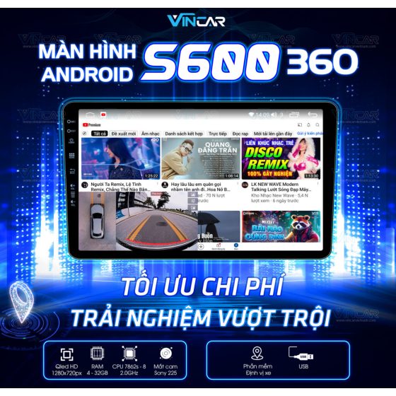 MÀN HÌNH ANDROID VINCAR S600 360